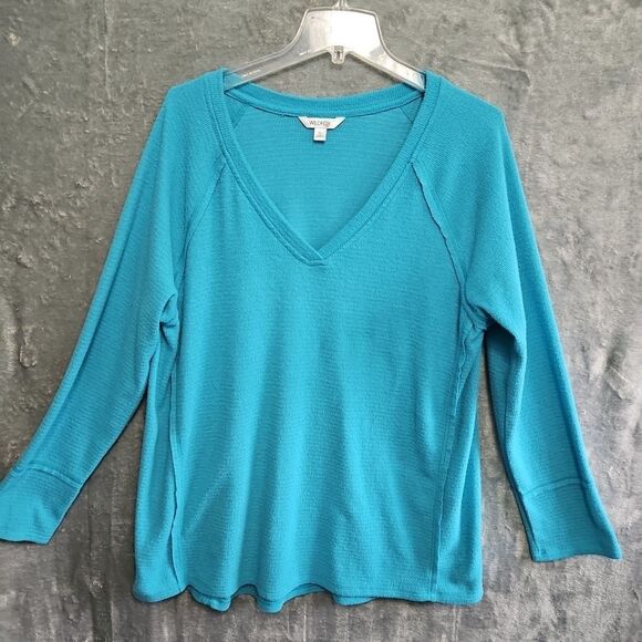 WILDFOX Top Womens XL Soft Knit Pullover V Neck Turquoise Long Sleeve - Picture 1 of 9